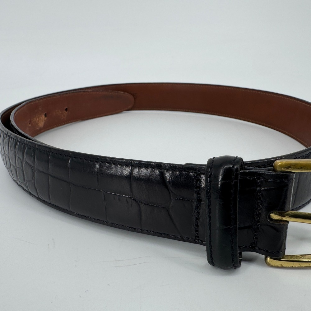 Bobby Jones Mens Black Croc Embossed Calfskin Leather Belt Size 34 Gold Brass